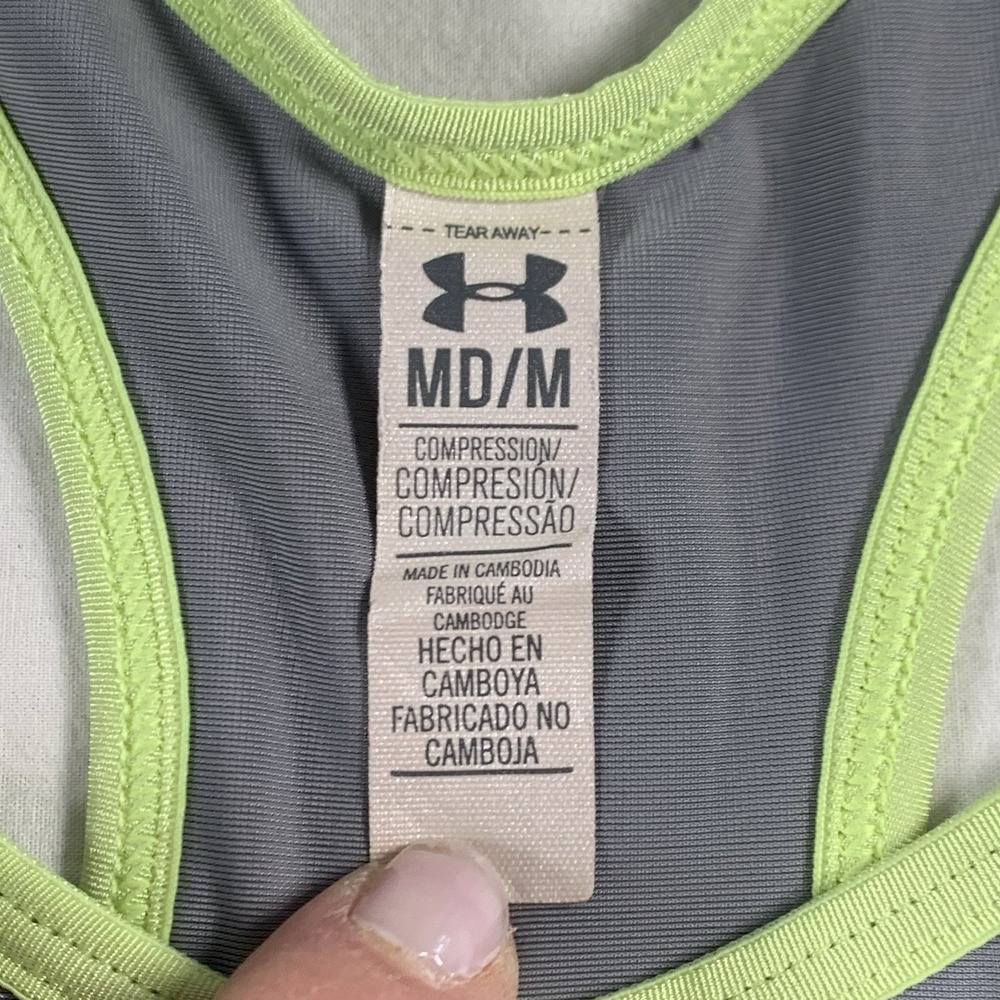 Under Armour Mid Crossback Women's Size M Gray Green Compression Sports Bra - Picture 7 of 7